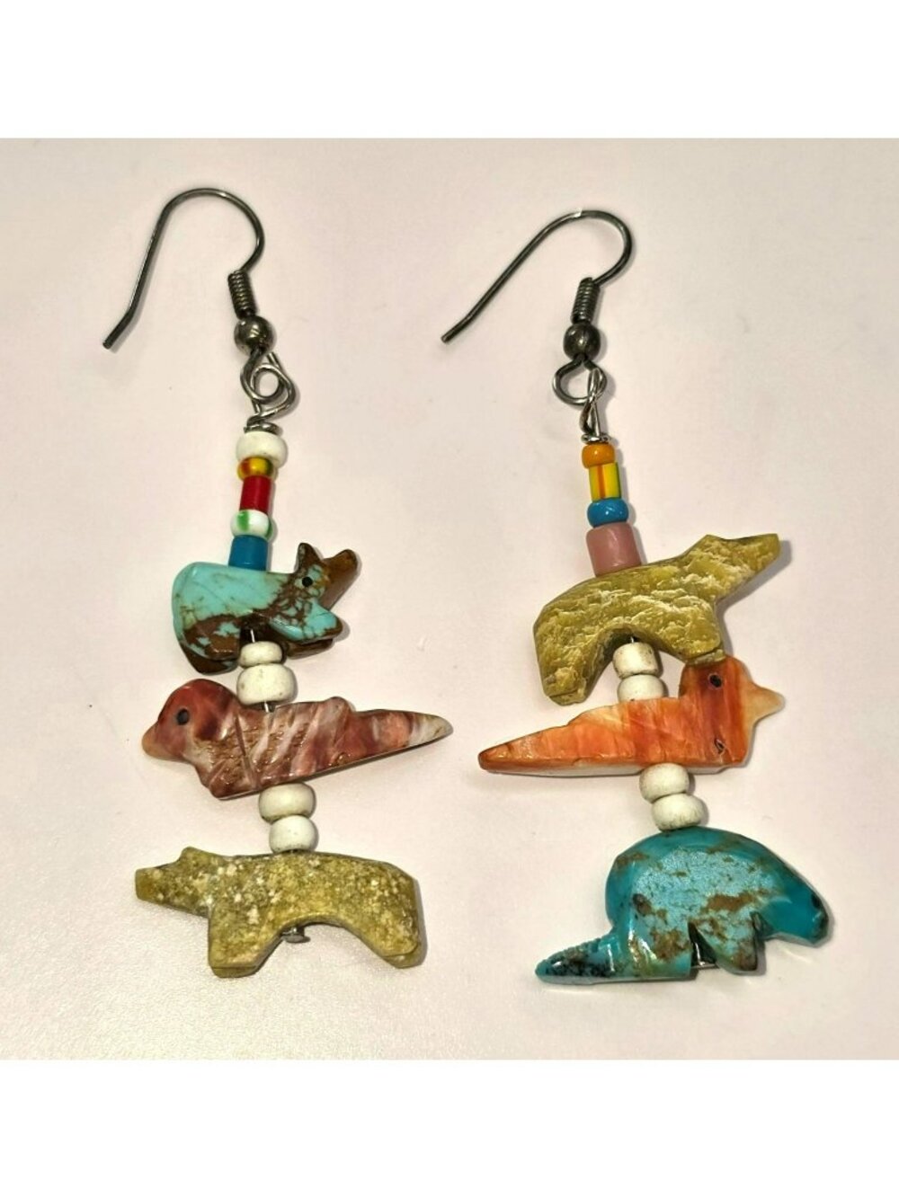 Stone Animal Fetish Earrings Turquoise & Multicolor Beads Southwestern CM2395